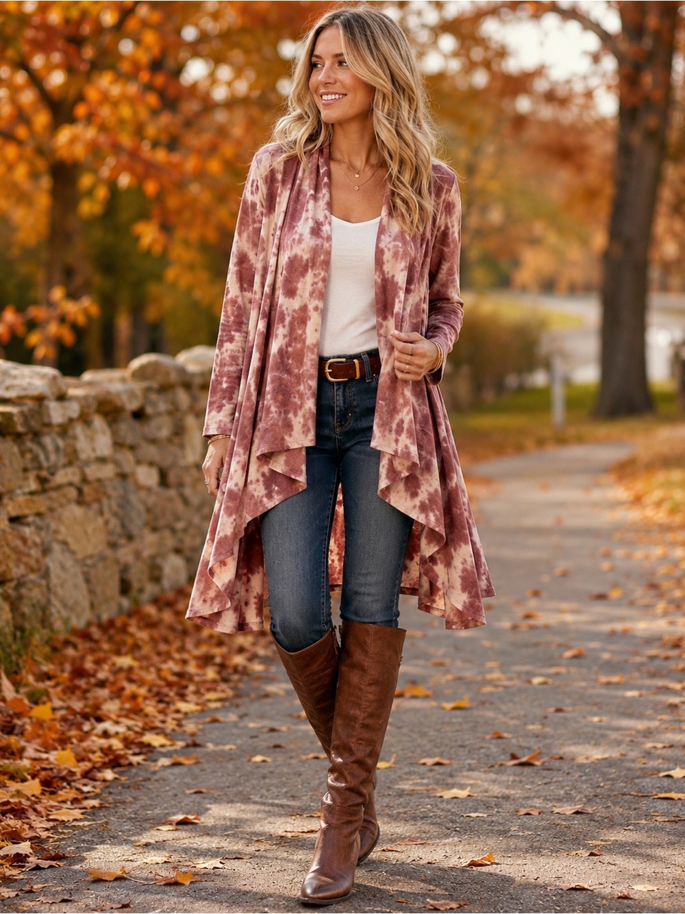 HOLD- DO NOT BUY Knox Rose Mauve and Cream Tie-Dye Open Front Duster Cardigan